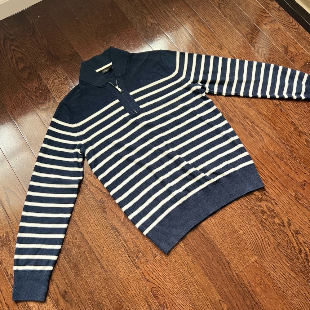 Banana Republic Blue and White Zip Up Sweater Nautical Stripes